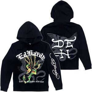 Ed Hardy Men's Hoodie Eagle Snake Fleece Pullover Sweatshirt in Black